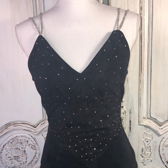 Gorgeous VINTAGE Black Suede and Rhinestones Special Occassion Cocktail Dress - Picture 2 of 9